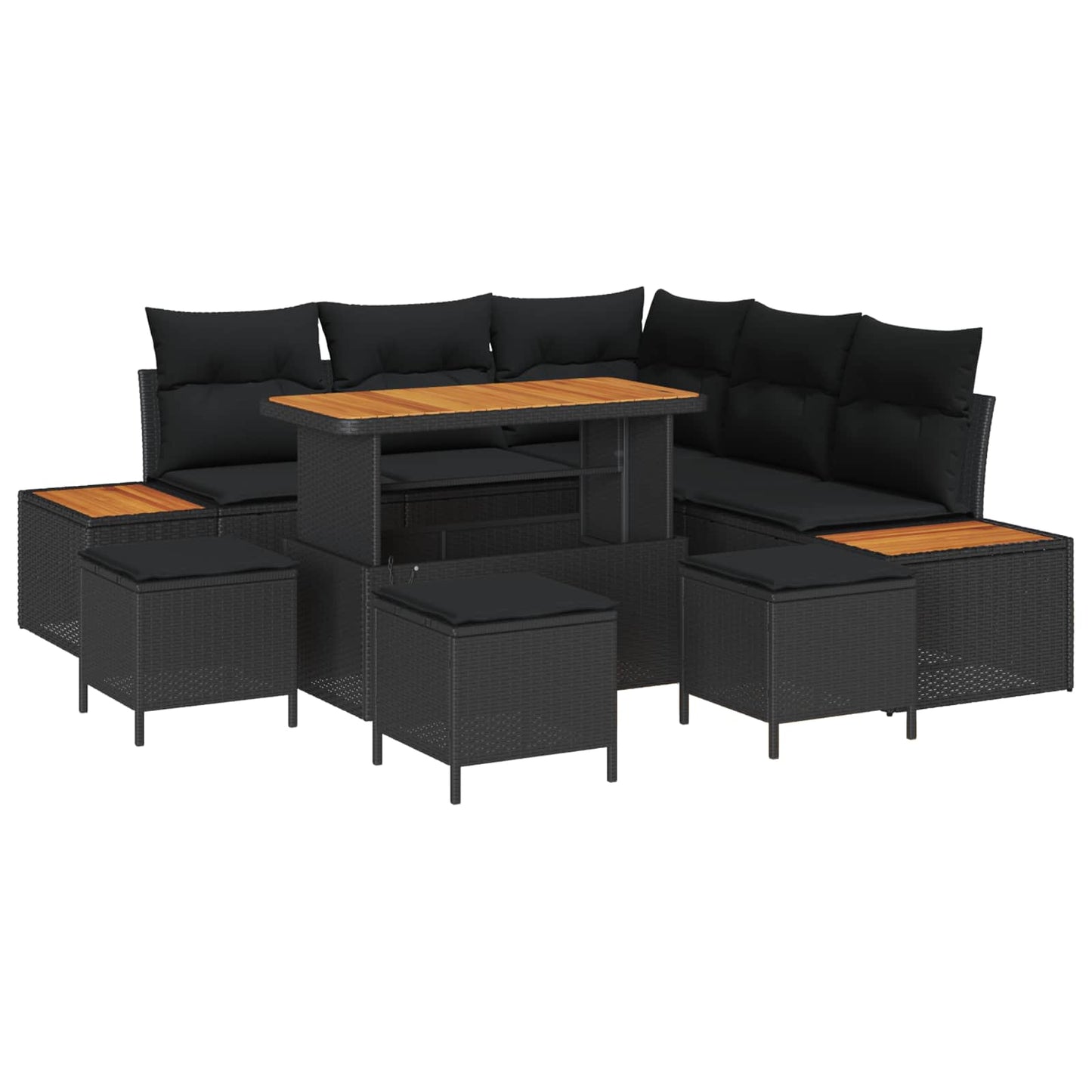 Gartensofa-set mit Kissen 9 pcs Schwarz Poly Rattan