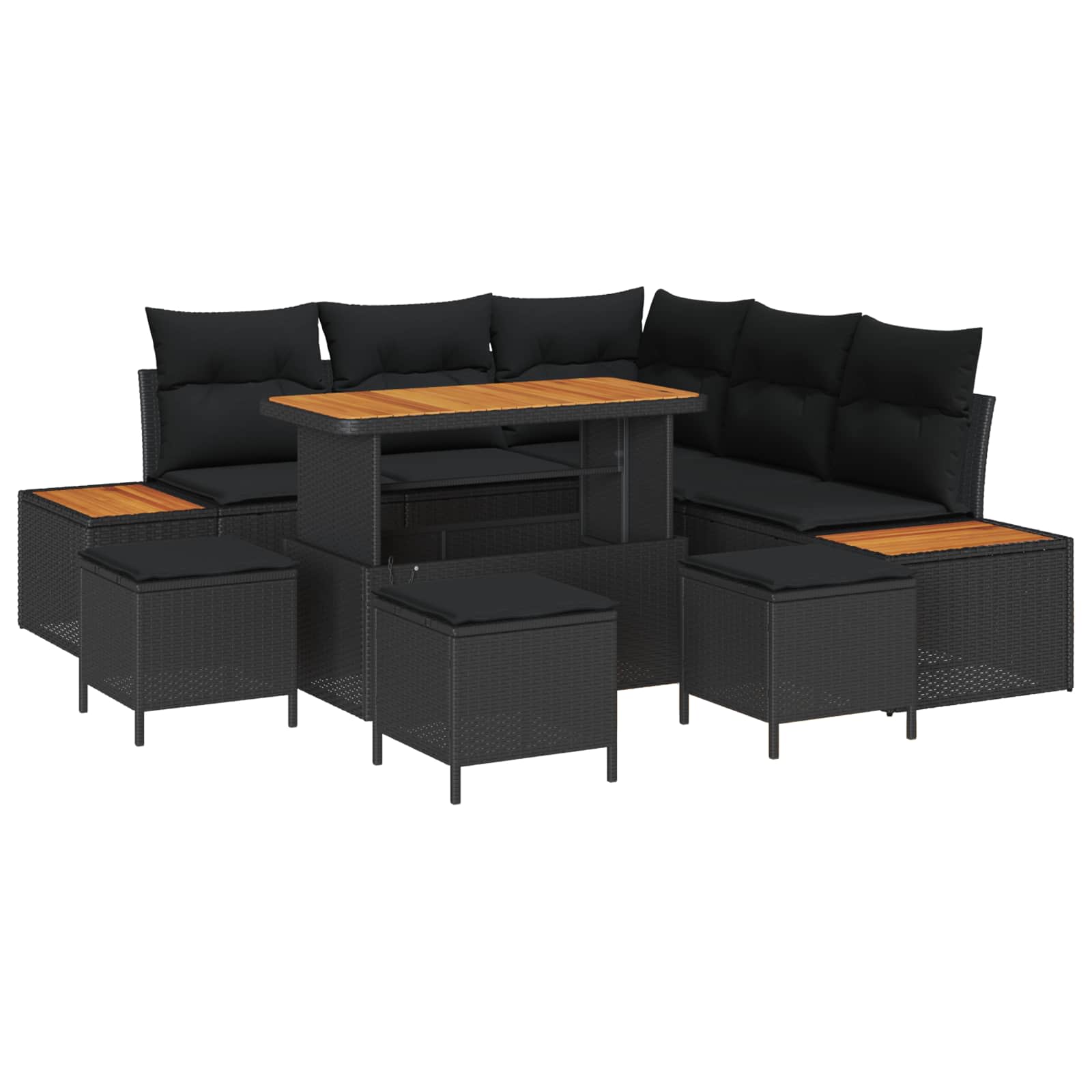 Gartensofa-set mit Kissen 9 pcs Schwarz Poly Rattan