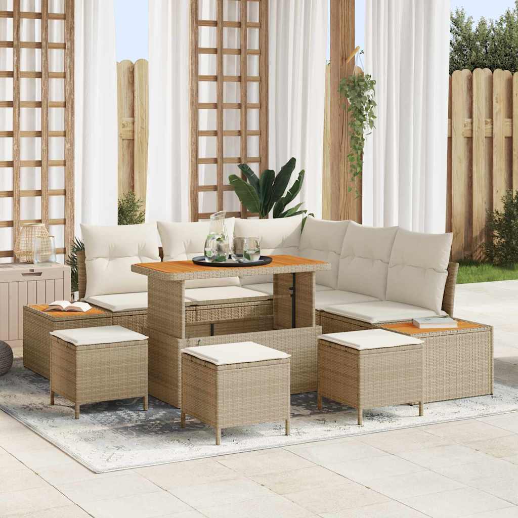 Gartensofa-set 9 stk. 8-Sitzanzahl Beige Poly Rattan