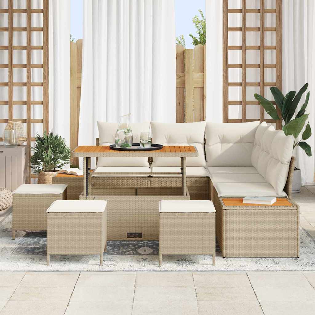 Gartensofa-set 9 stk. 8-Sitzanzahl Beige Poly Rattan