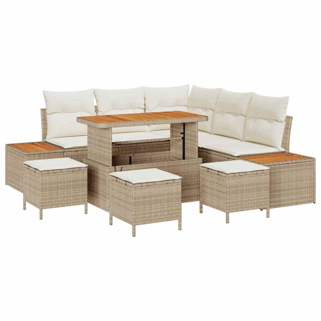 Gartensofa-set 9 stk. 8-Sitzanzahl Beige Poly Rattan