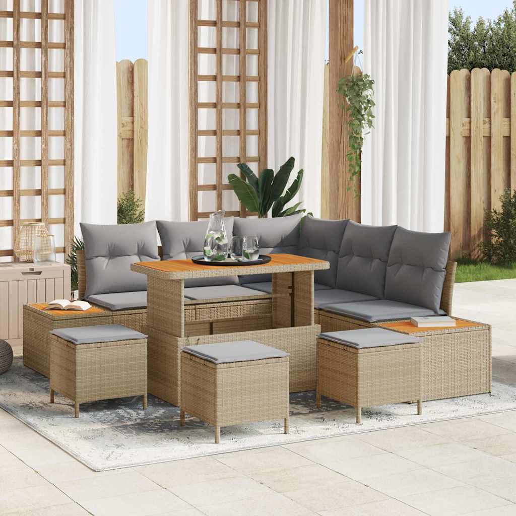 Gartensofa-set 9 stk. 8-Sitzanzahl Beige Poly Rattan
