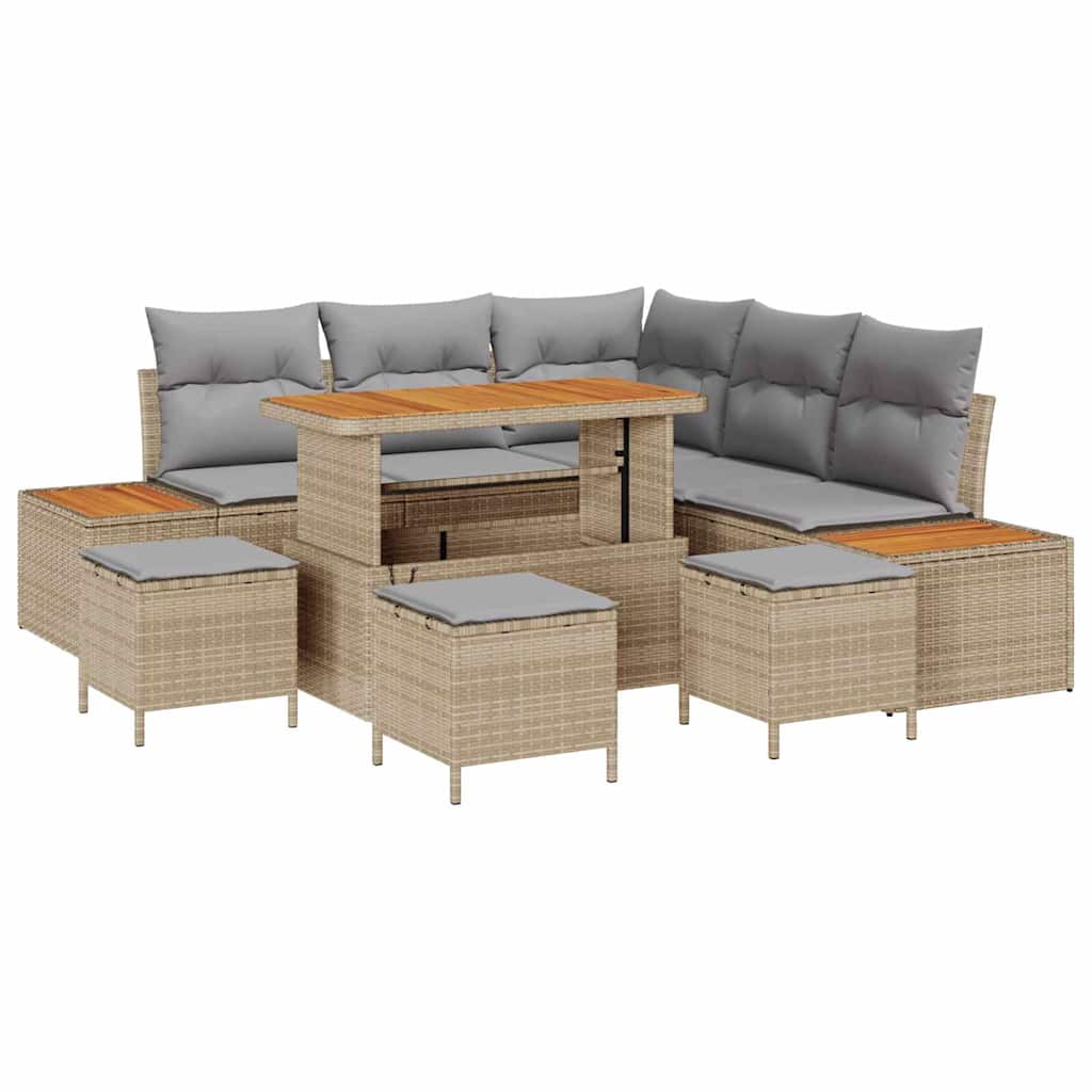 Gartensofa-set 9 stk. 8-Sitzanzahl Beige Poly Rattan