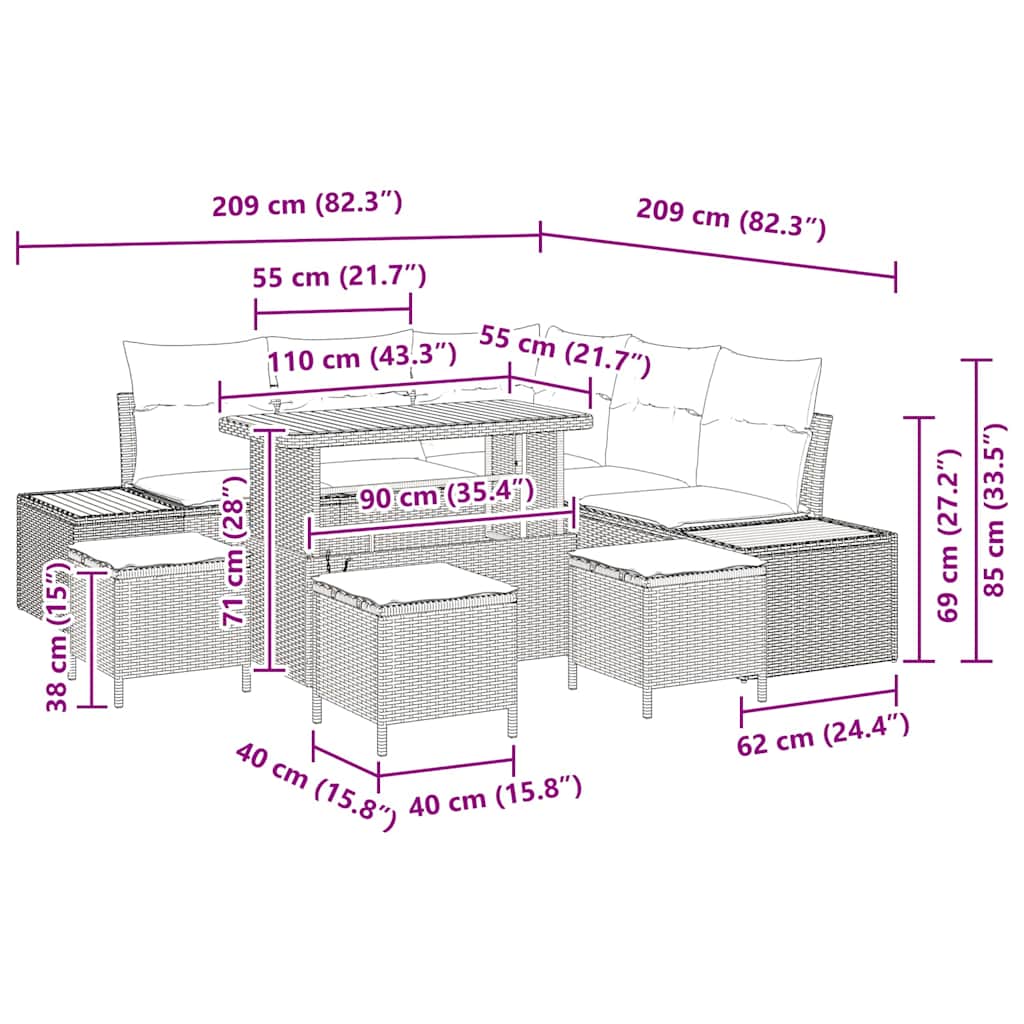 Gartensofa-set 9 stk. 8-Sitzanzahl Beige Poly Rattan
