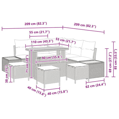 Gartensofa-set 9 stk. 8-Sitzanzahl Beige Poly Rattan