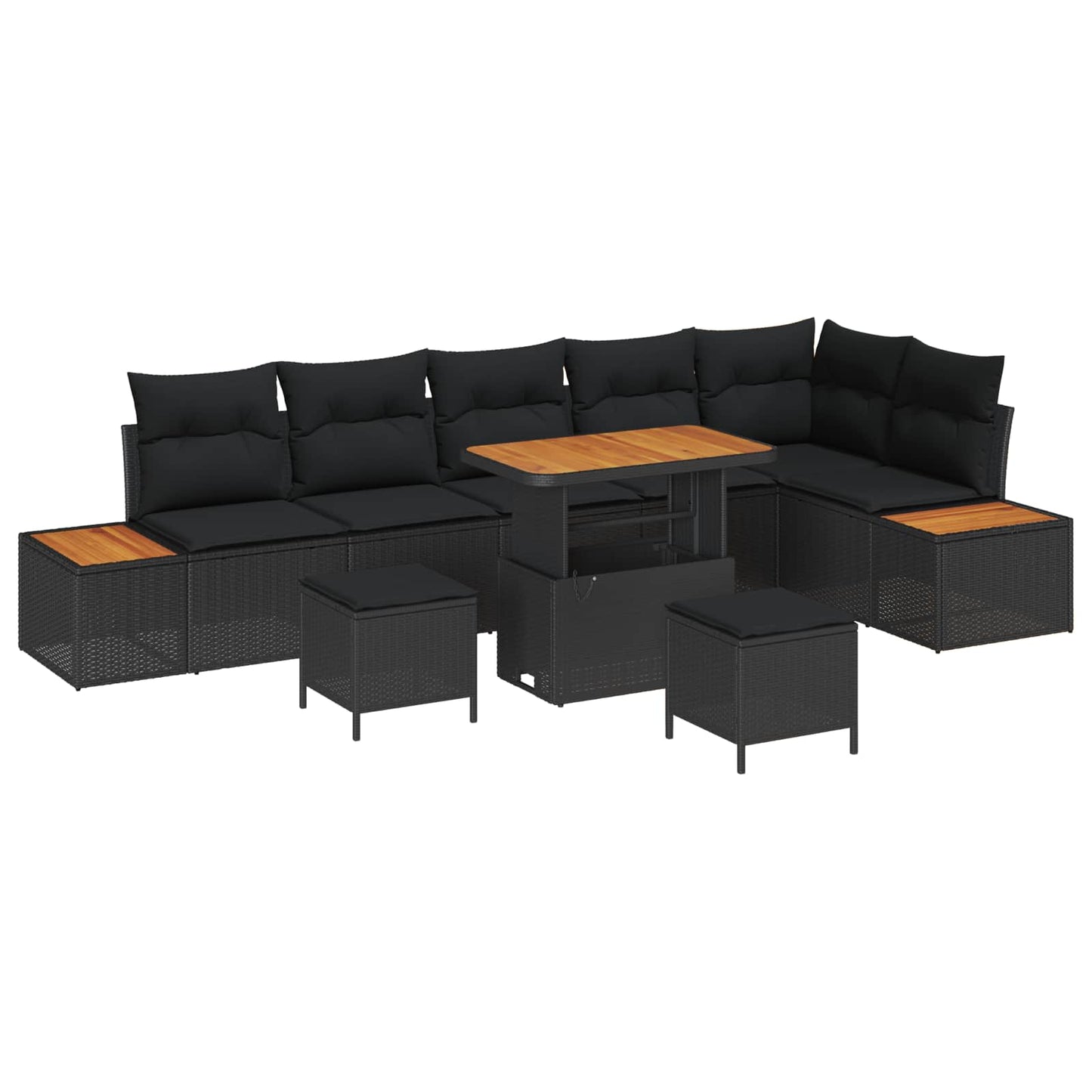 Gartensofa-set 9 stk. 8-Sitzanzahl Schwarz Poly Rattan
