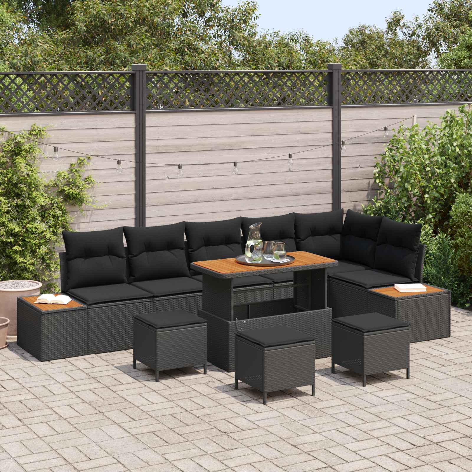 Gartensofa-set 10 stk. 9-Sitzanzahl Schwarz Poly Rattan