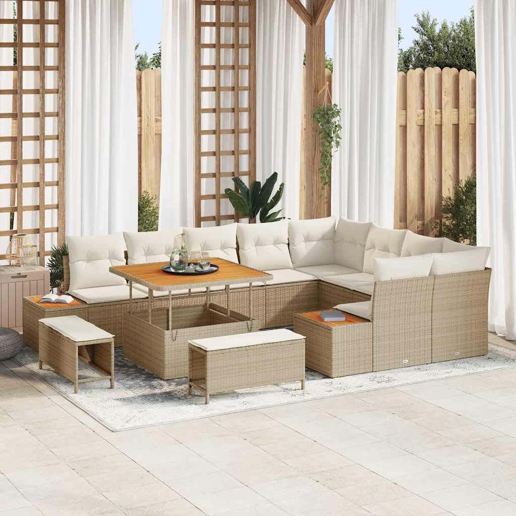 Gartensofa-set 12 stk. 11-Sitzanzahl Beige Poly Rattan