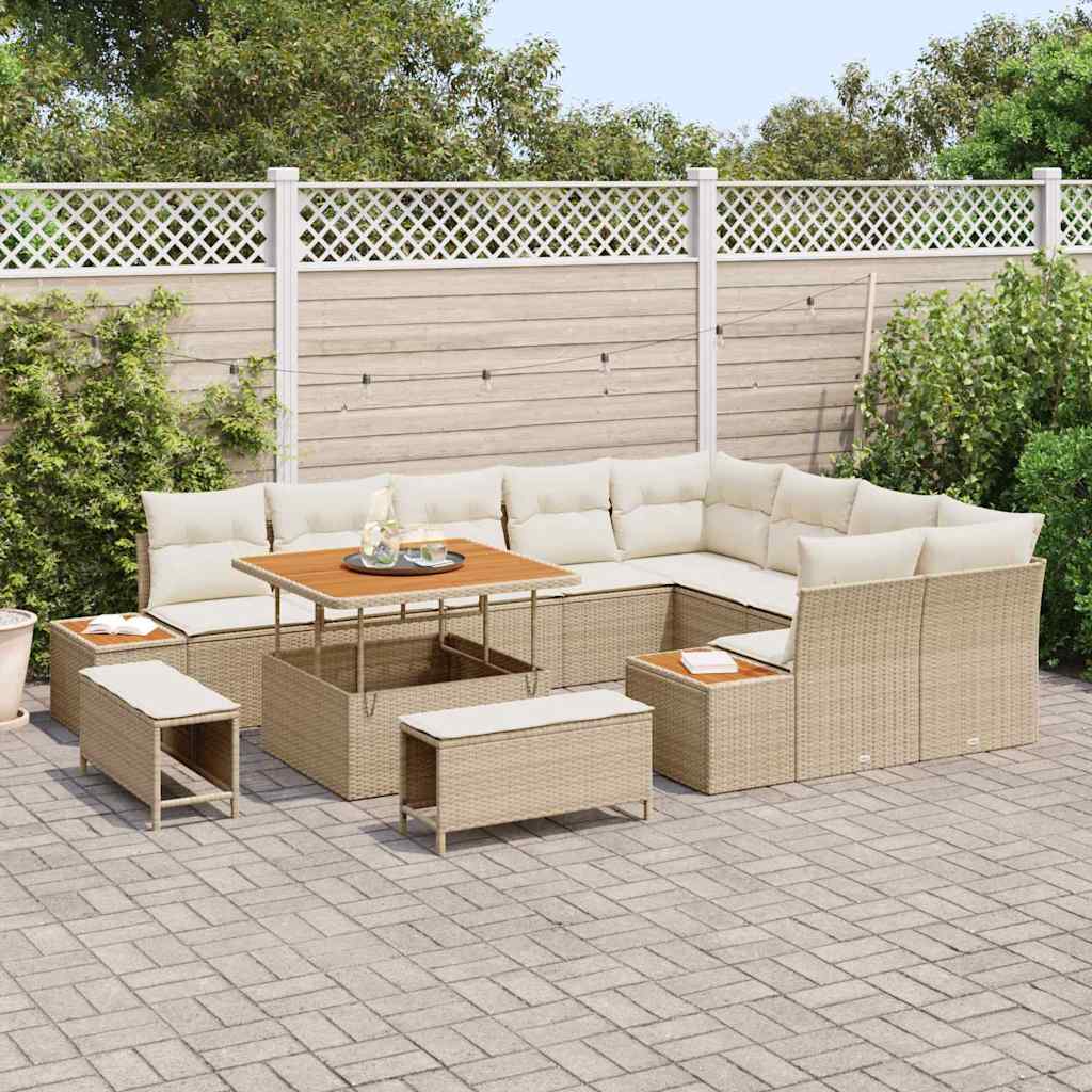 Gartensofa-set 12 stk. 11-Sitzanzahl Beige Poly Rattan