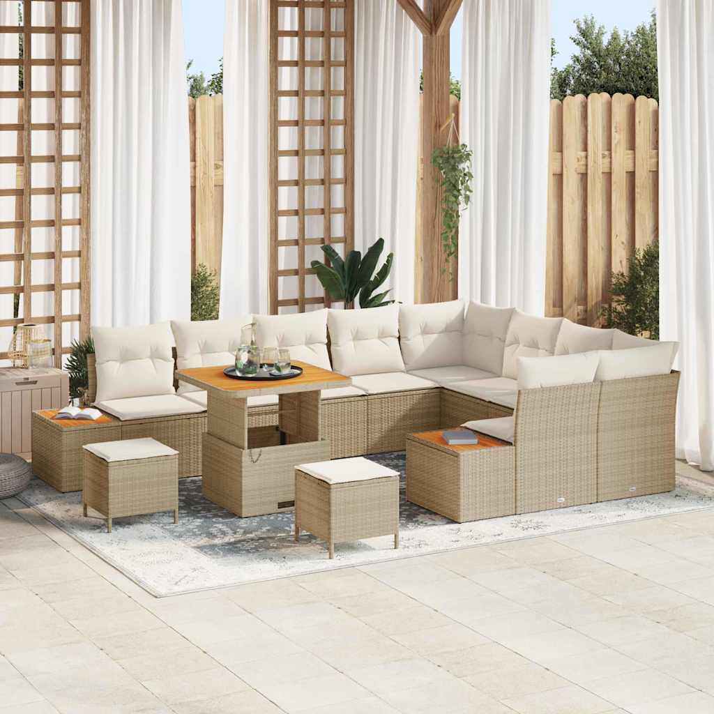 Gartensofa-set 12 stk. 11-Sitzanzahl Beige Poly Rattan