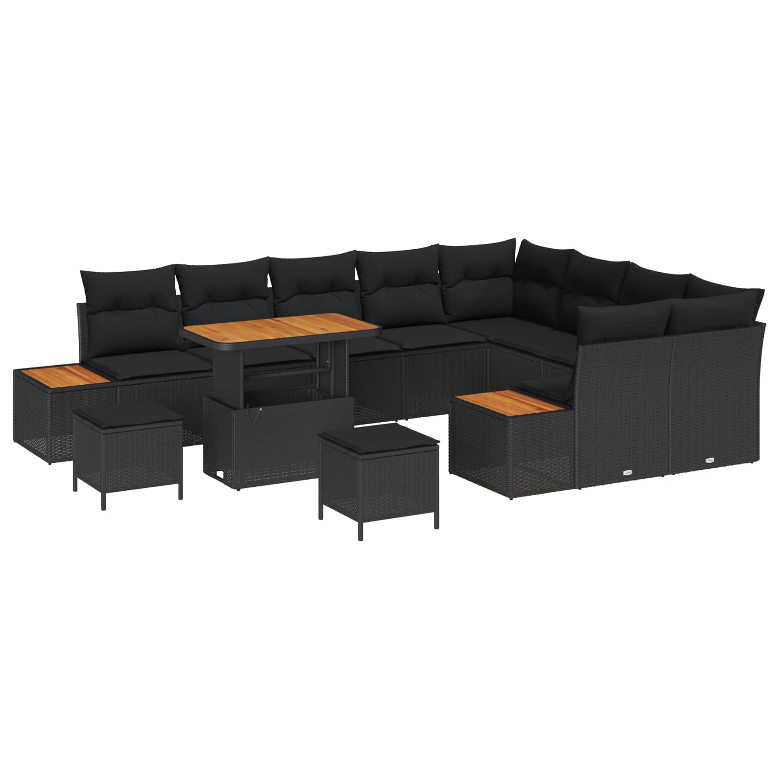 Gartensofa-set 12 stk. 11-Sitzanzahl Schwarz Poly Rattan