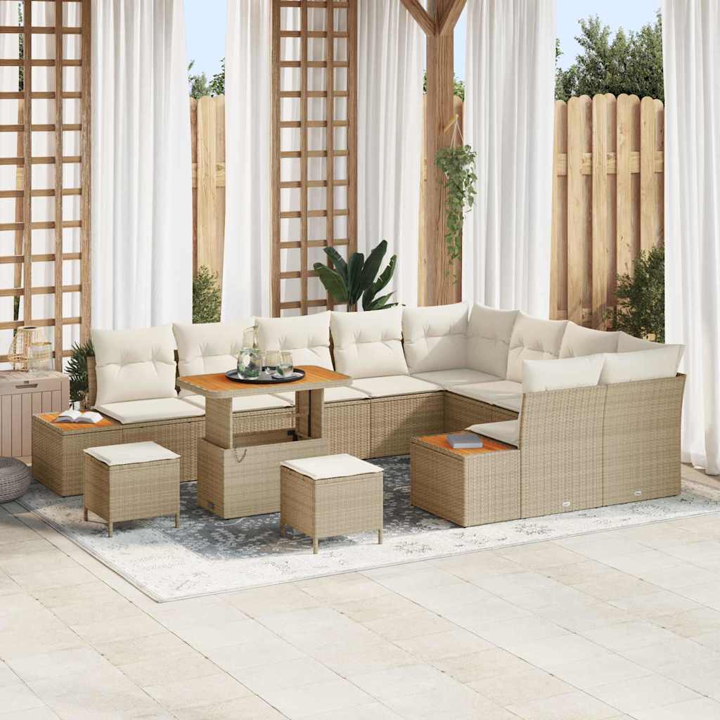 Gartensofa-set 12 stk. 11-Sitzanzahl Beige Poly Rattan