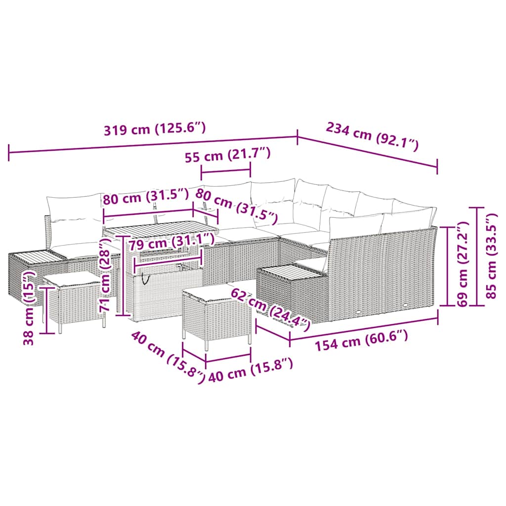 Gartensofa-set 12 stk. 11-Sitzanzahl Beige Poly Rattan