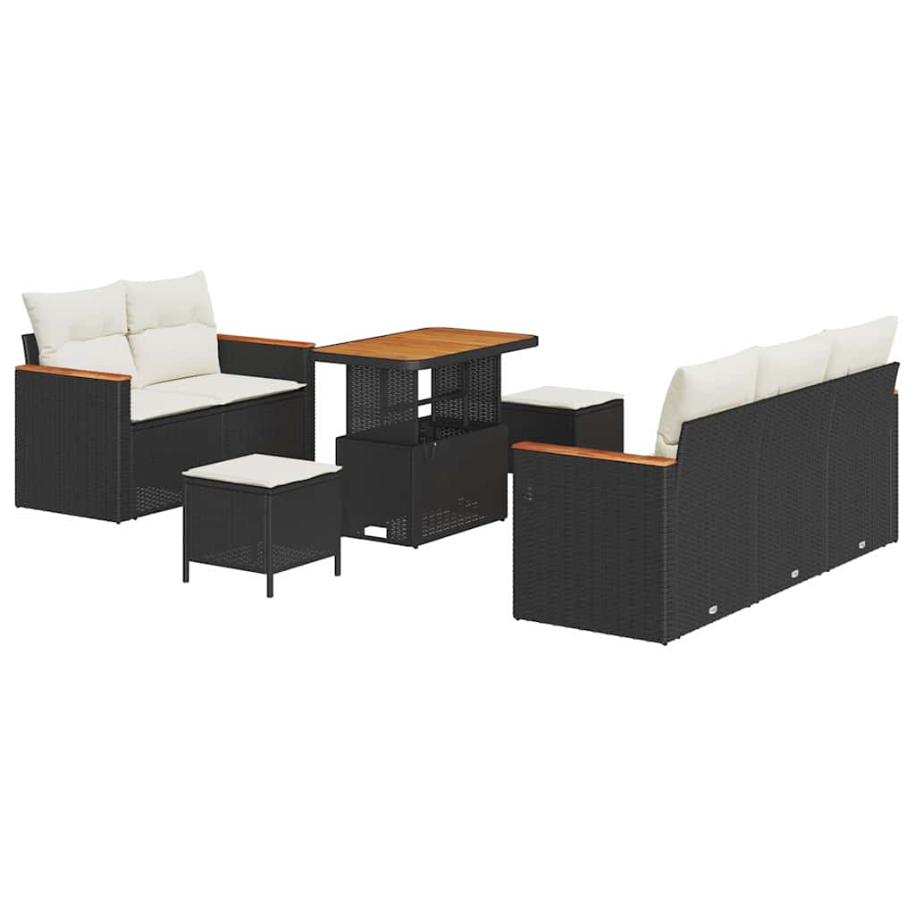 Gartensofa-set 10 stk. 7-Sitzanzahl Schwarz und Creme