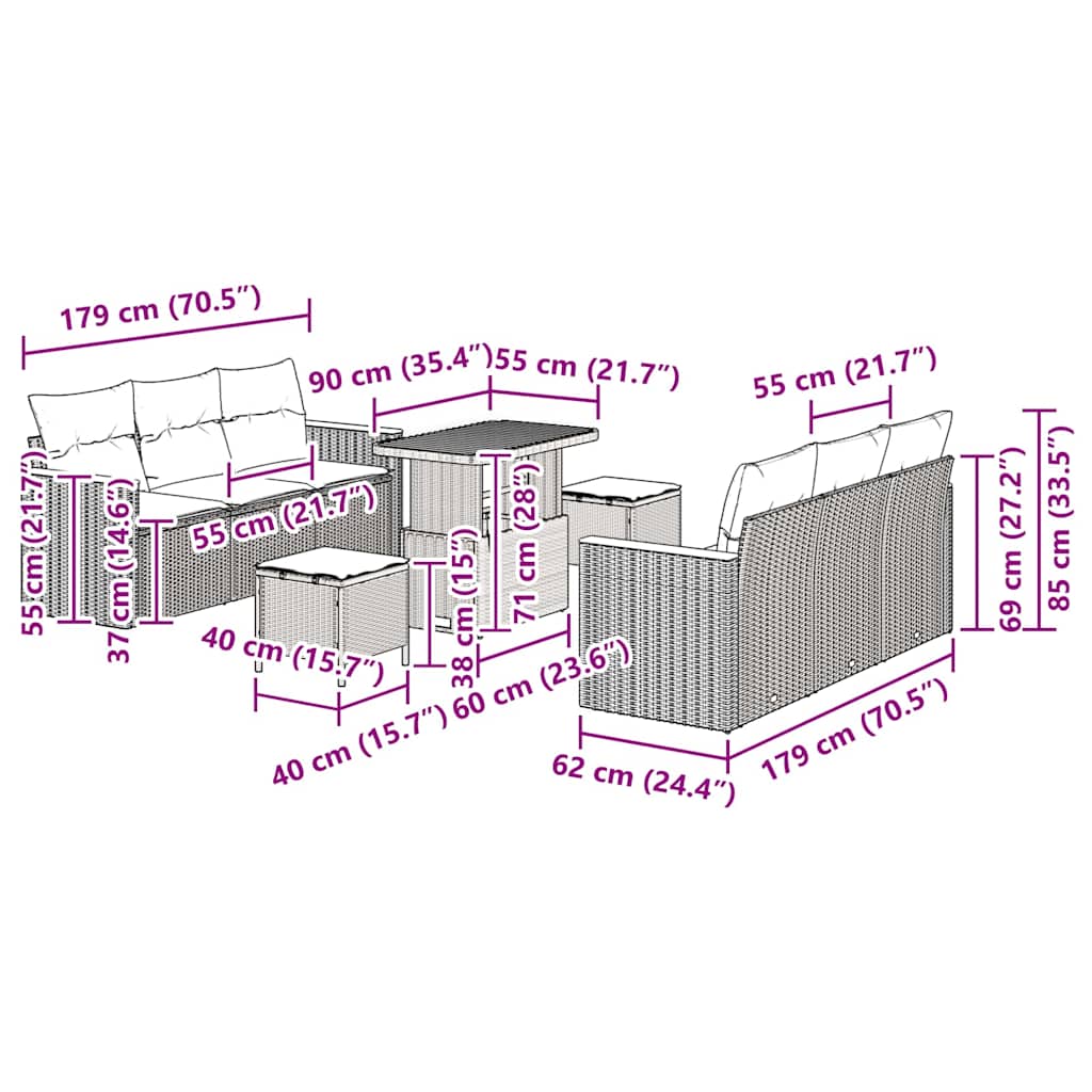 Gartensofa-set mit Kissen 11 pcs Schwarz und Creme Poly-Rattan