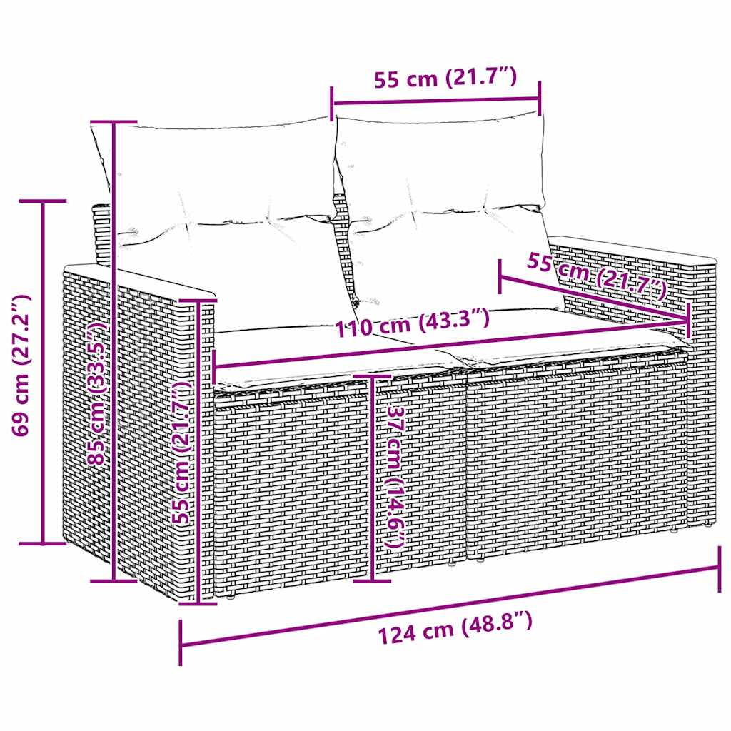 Gartensofa-set mit Kissen 14 pcs Schwarz und Creme Poly-Rattan