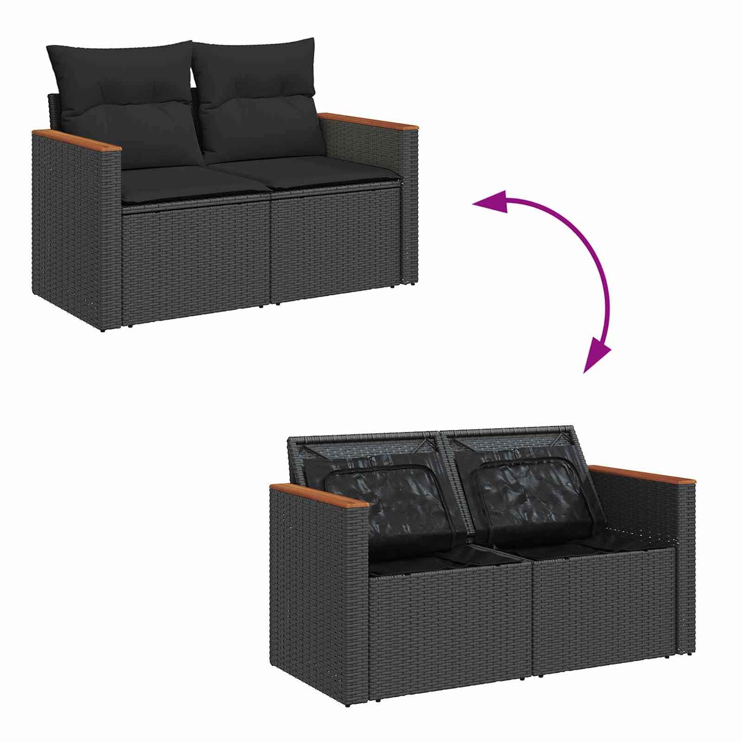 Gartensofa-set mit Kissen 12 pcs Schwarz Poly-Rattan