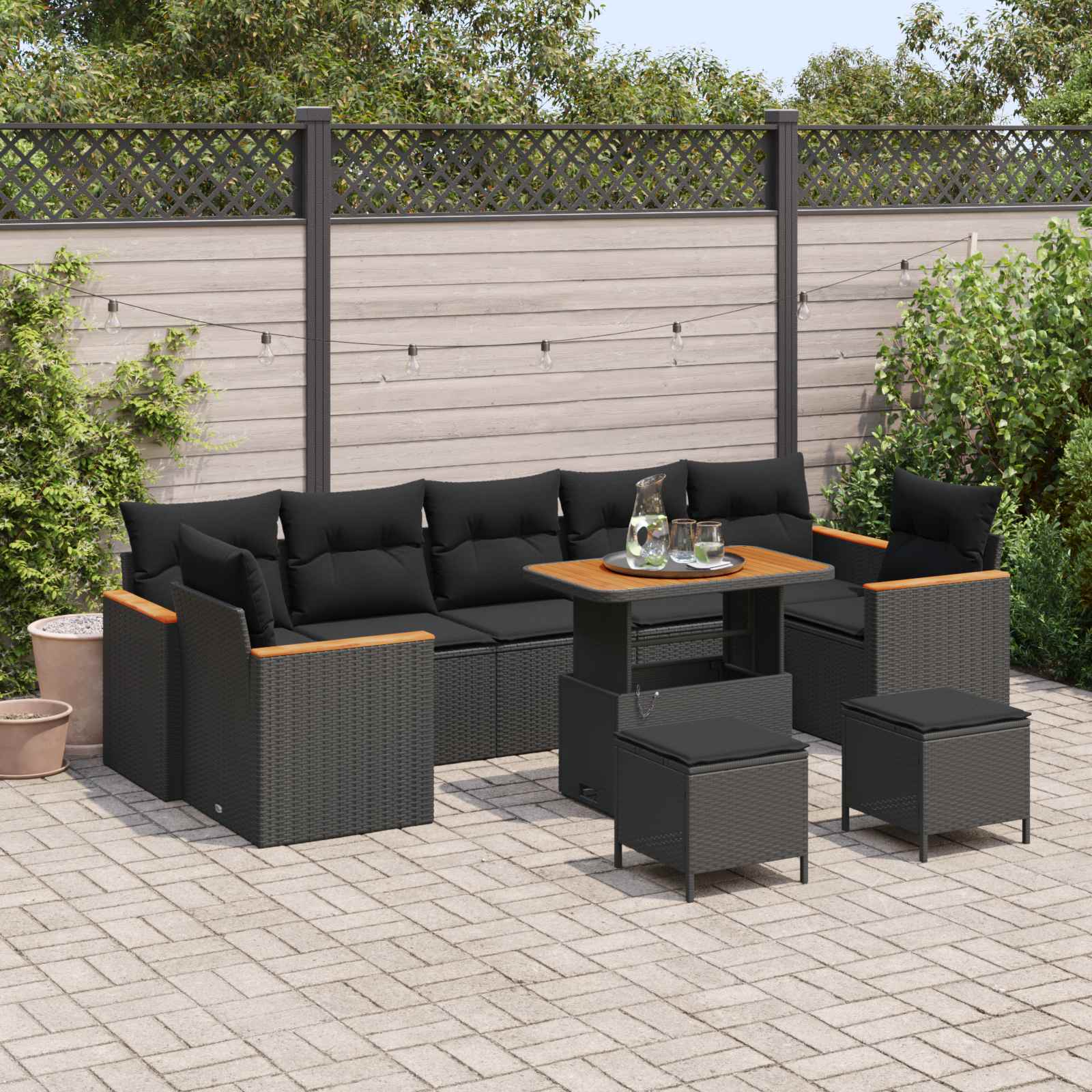 Gartensofa-set mit Kissen 10 pcs Schwarz Poly Rattan
