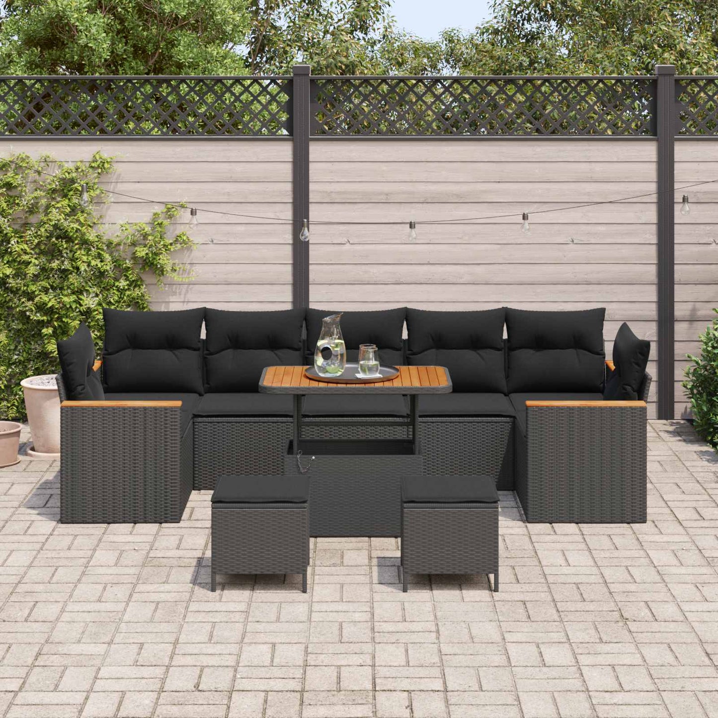 Gartensofa-set mit Kissen 10 pcs Schwarz Poly Rattan