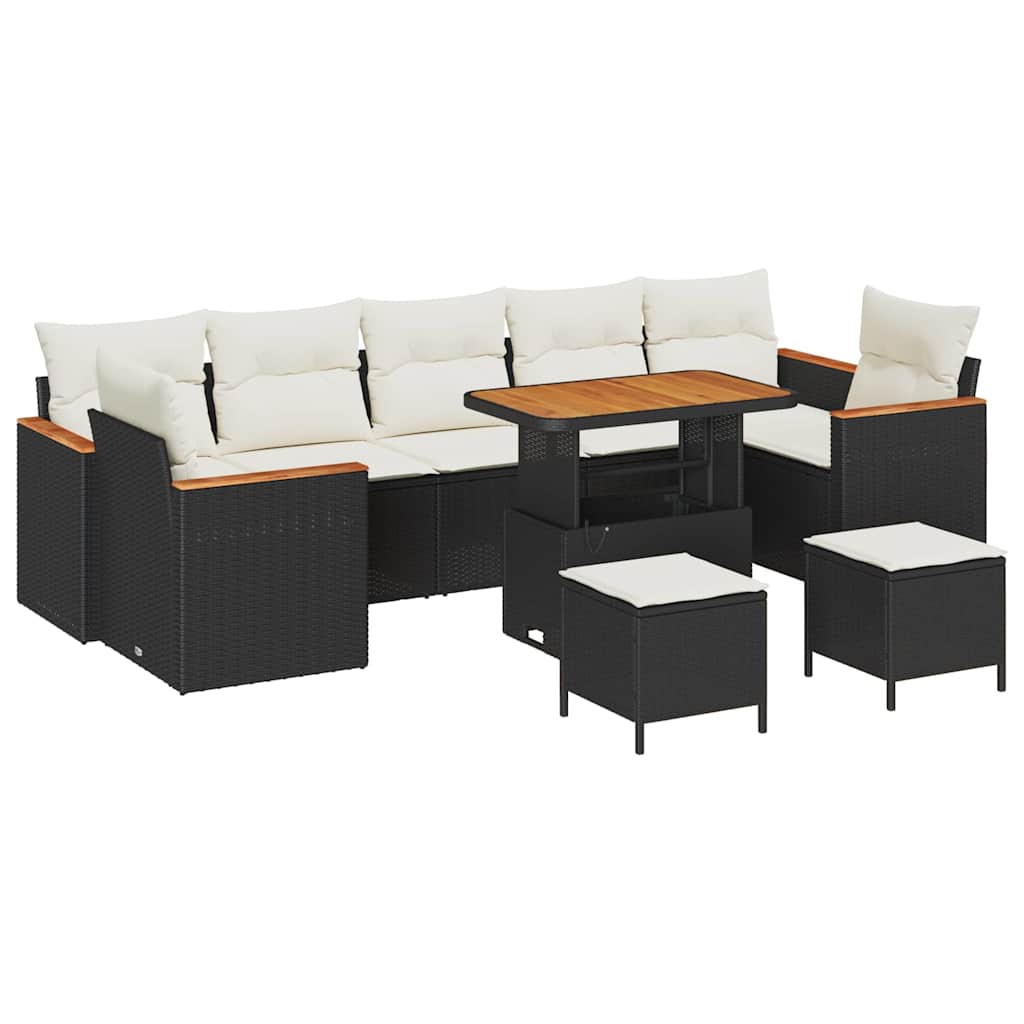 Gartensofa-set mit Kissen 10 pcs Schwarz Poly Rattan