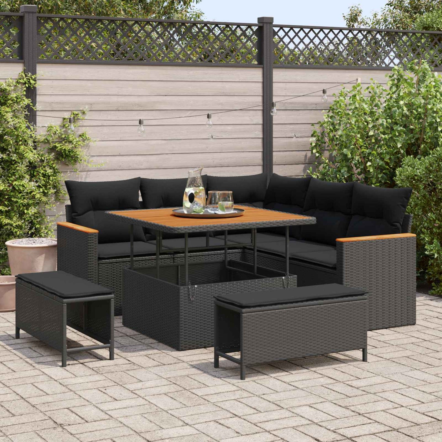 Gartensofa-set mit Kissen 8 pcs Schwarz Poly Rattan