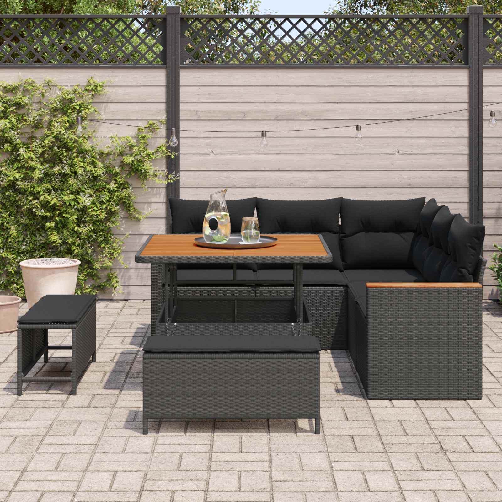 Gartensofa-set mit Kissen 8 pcs Schwarz Poly Rattan