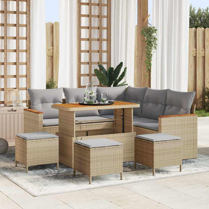 Garten-Sofa-Set mit Kissen mit Speicher Beige Poly Rattan