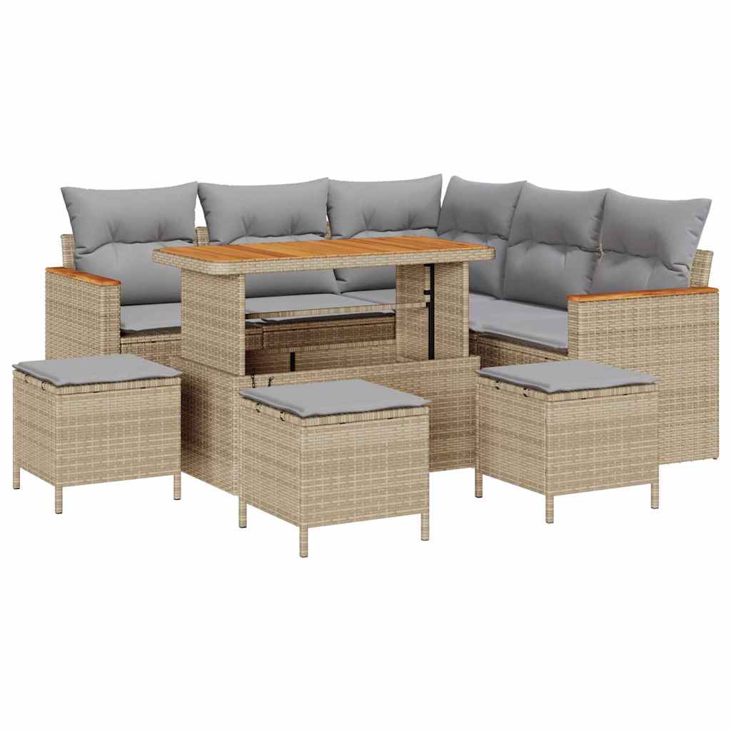 Garten-Sofa-Set mit Kissen mit Speicher Beige Poly Rattan