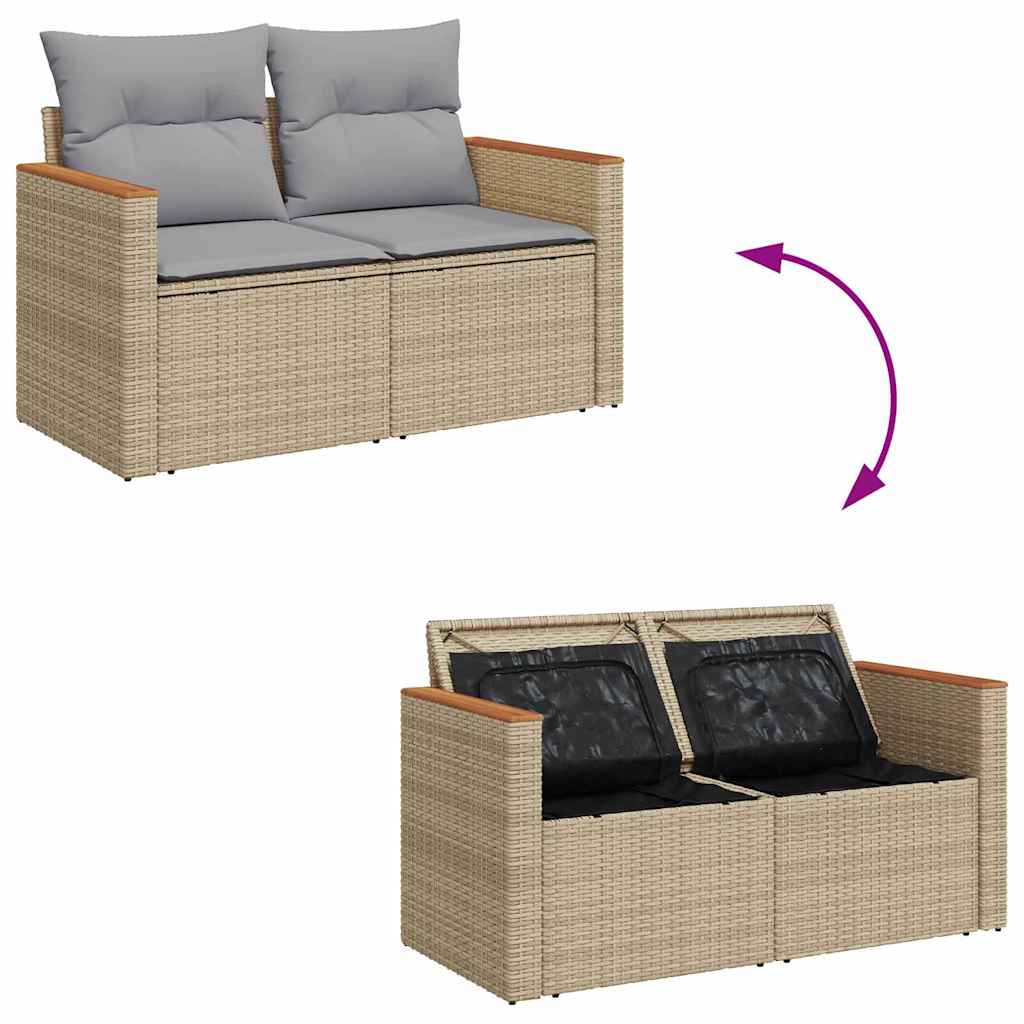 Garten-Sofa-Set mit Kissen mit Speicher Beige Poly Rattan