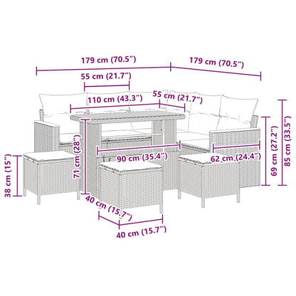 Garten-Sofa-Set mit Kissen mit Speicher Beige Poly Rattan