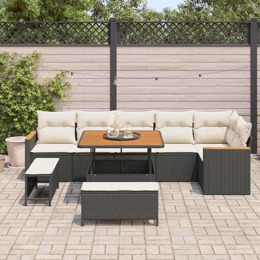 Gartensofa-set 9 stk. 6-Sitzanzahl Schwarz Poly Rattan