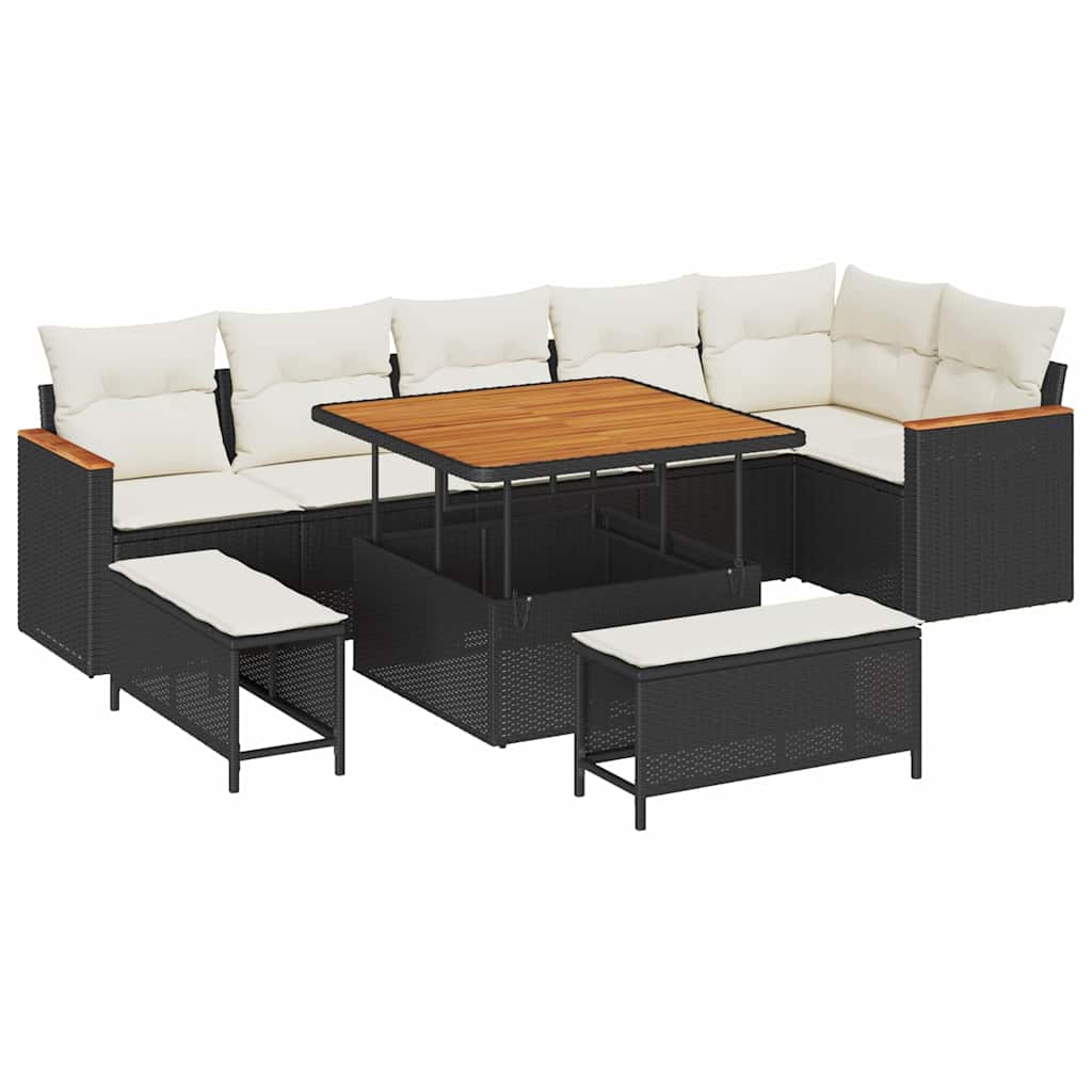 Gartensofa-set 9 stk. 6-Sitzanzahl Schwarz Poly Rattan