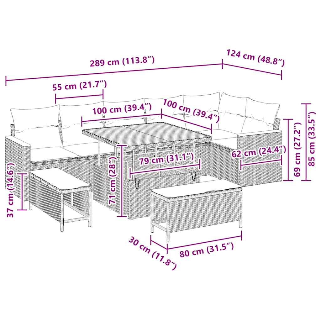 Gartensofa-set 9 stk. 6-Sitzanzahl Schwarz Poly Rattan