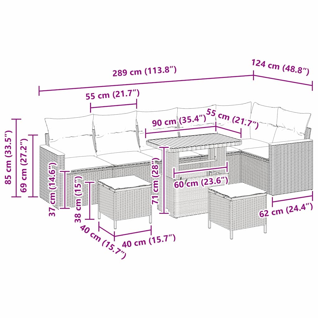 Garten-Sofa-Set mit Kissen mit Speicher Schwarz Poly Rattan