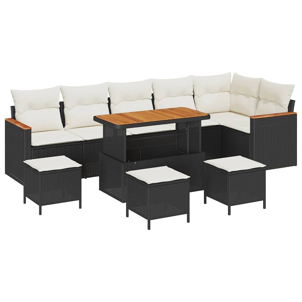 Gartensofa-set 10 stk. 6-Sitzanzahl Schwarz Poly Rattan