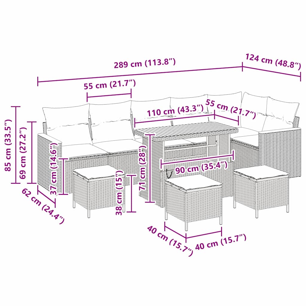 Gartensofa-set 10 stk. 6-Sitzanzahl Schwarz Poly Rattan