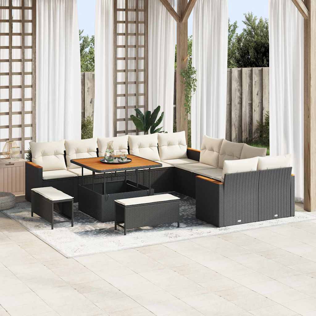 Gartensofa-set mit Kissen 13 pcs Schwarz Poly-Rattan