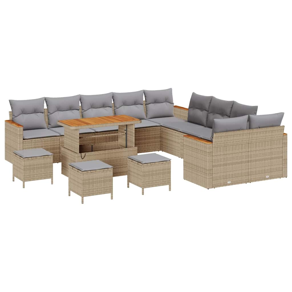 Gartensofa-set mit Kissen 18 pcs Beige und Hellgrau Poly-Rattan