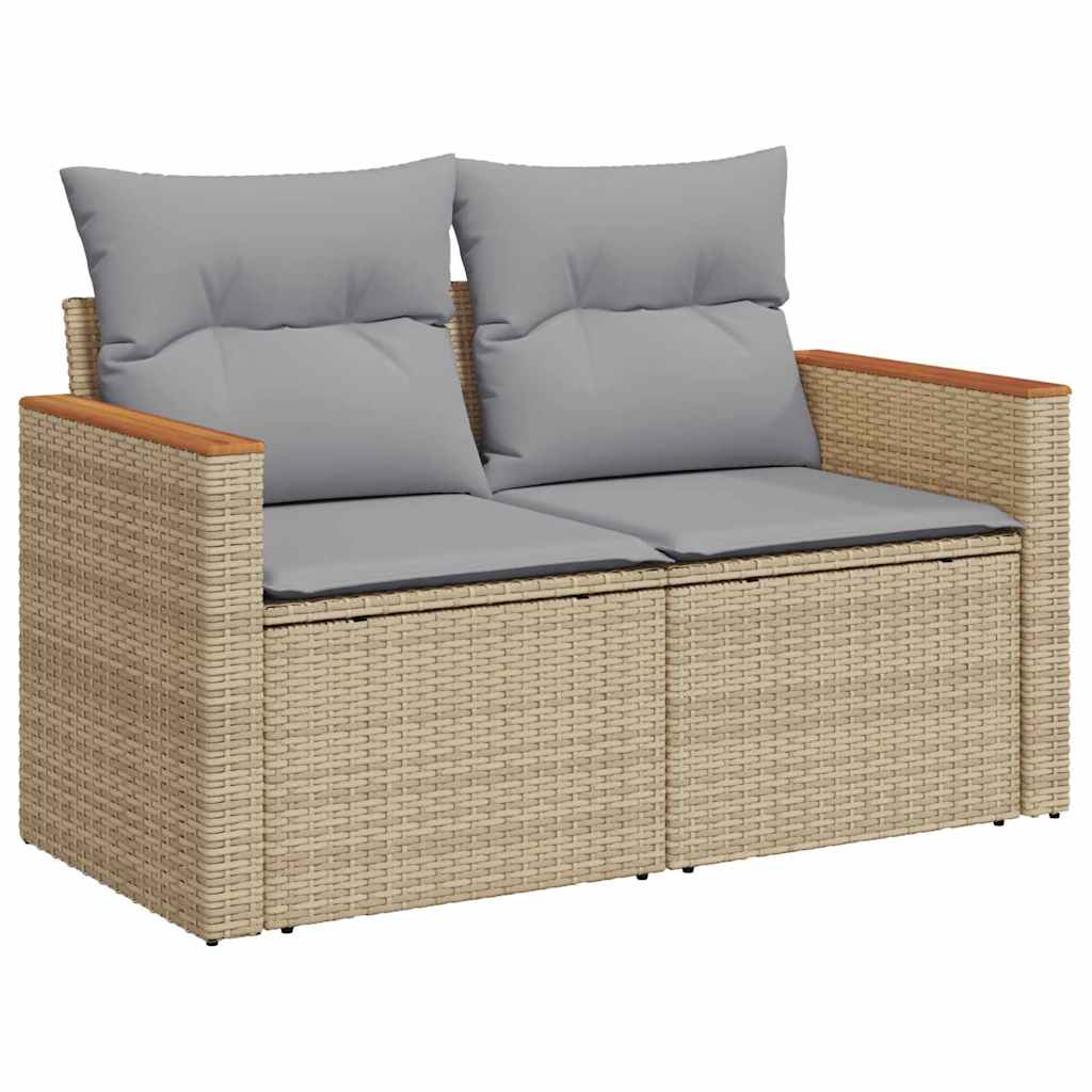 Gartensofa-set mit Kissen 18 pcs Beige und Hellgrau Poly-Rattan