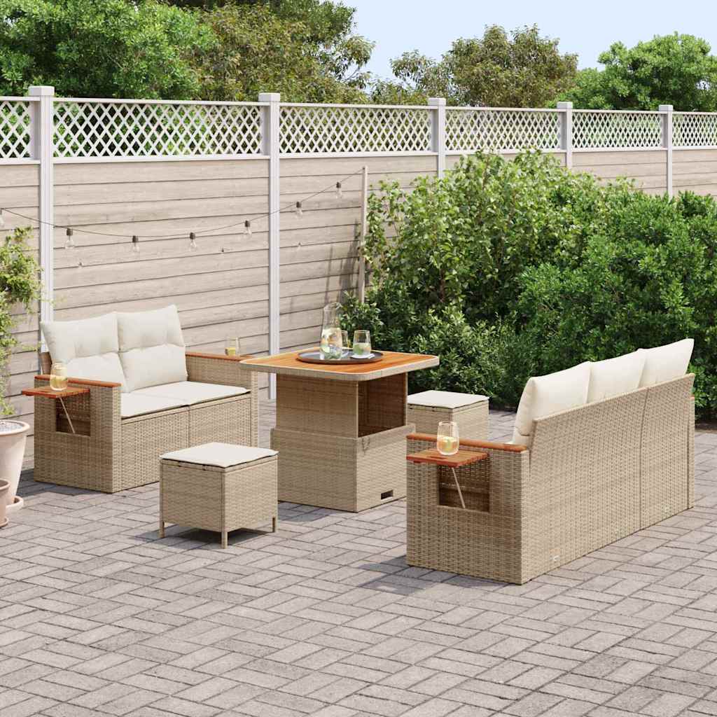 Gartensofa-set 10 stk. 7-Sitzanzahl Beige und Creme Poly-Rattan