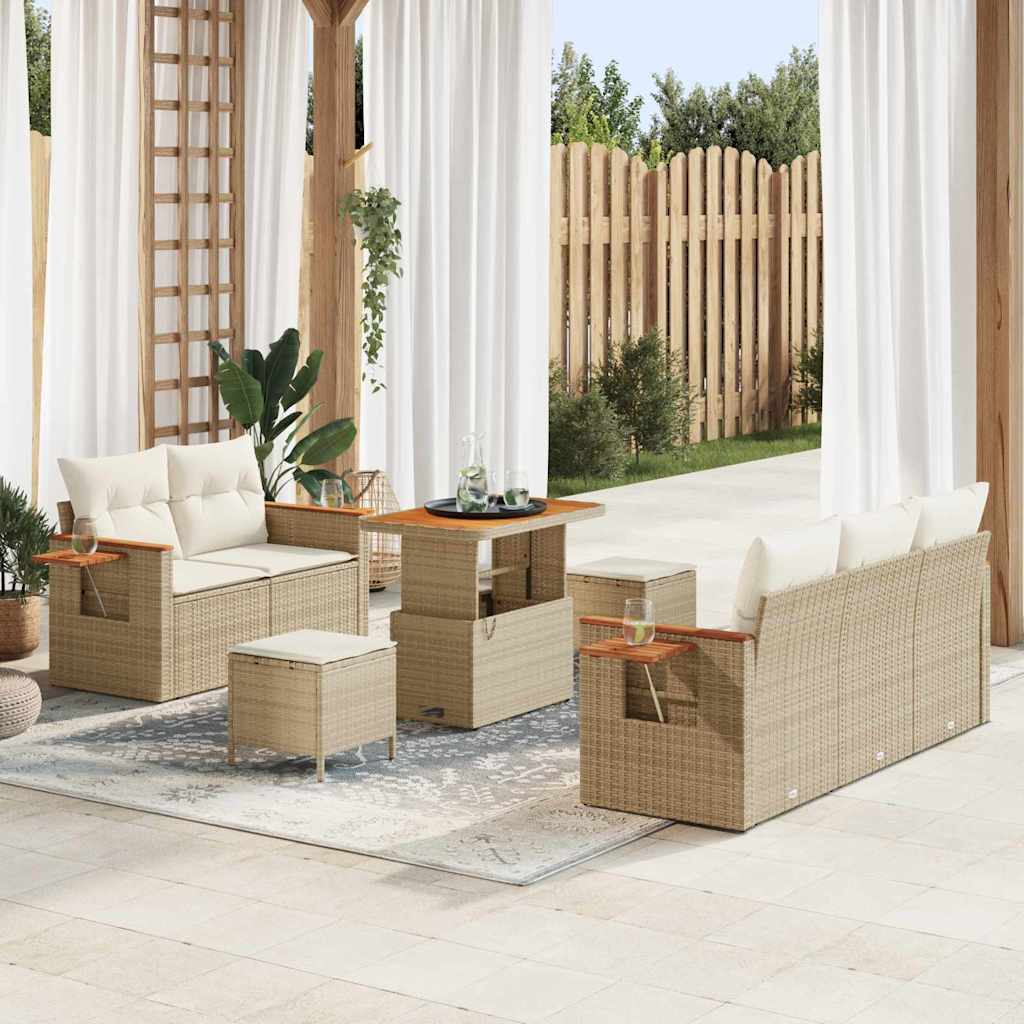 Gartensofa-set 10 stk. 7-Sitzanzahl Beige und Creme Poly-Rattan