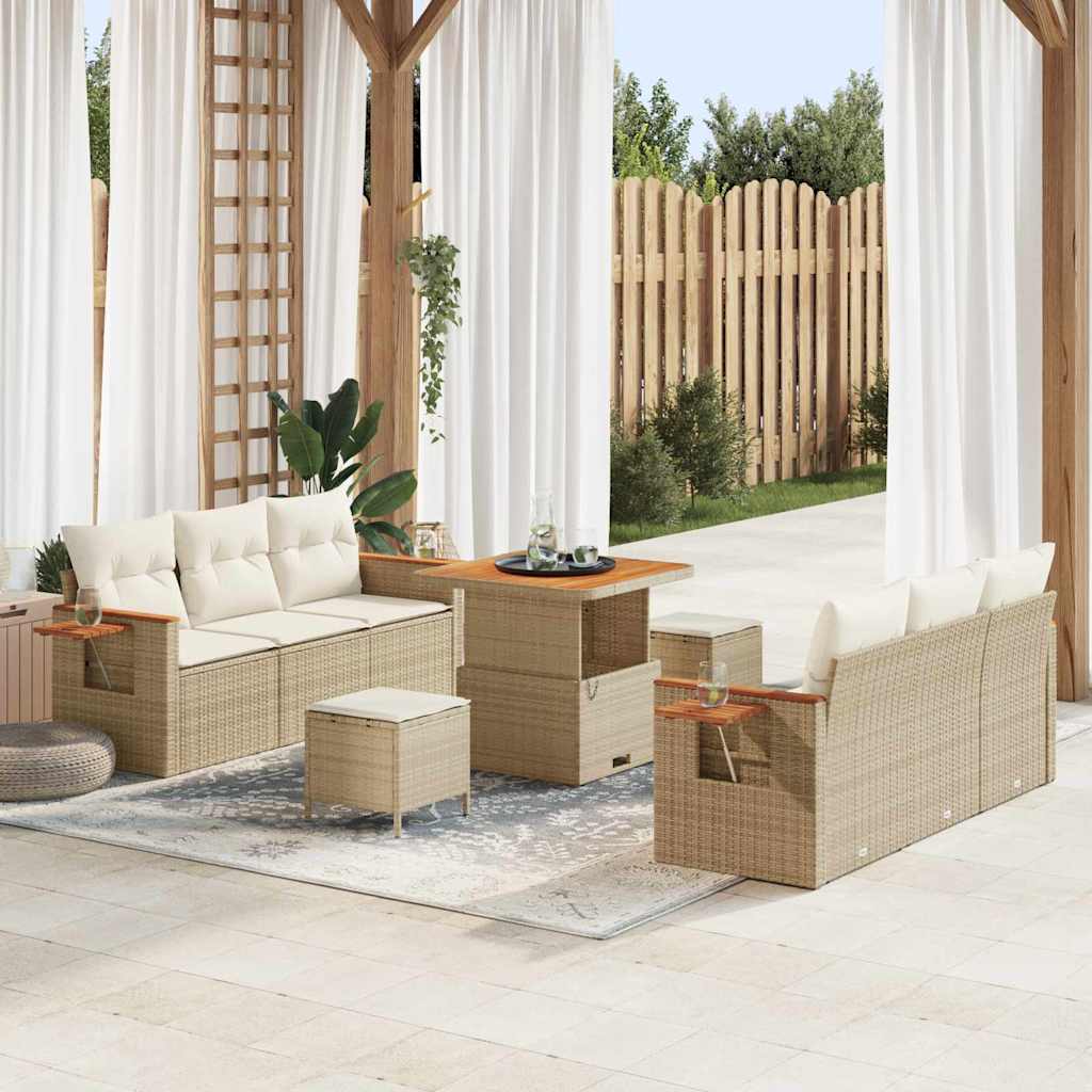 Gartensofa-set 11 stk. 8-Sitzanzahl Beige und Creme Poly-Rattan