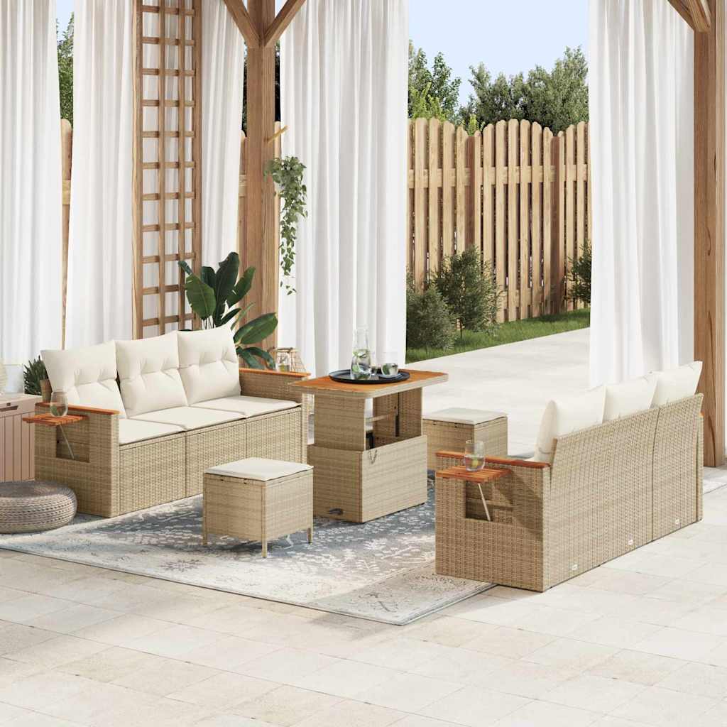 Gartensofa-set 11 stk. 8-Sitzanzahl Beige und Creme Poly-Rattan