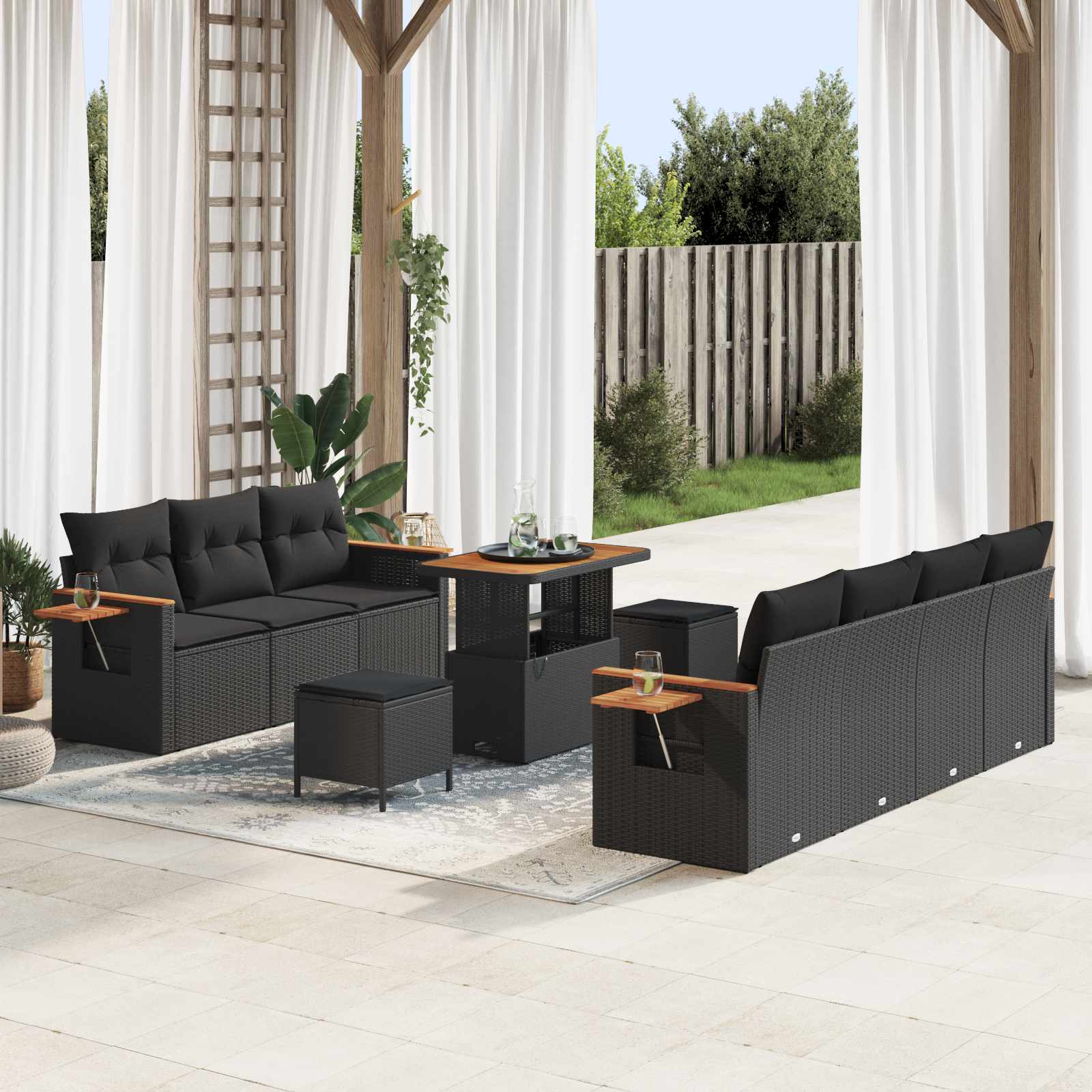 Gartensofa-set 13 stk. 9-Sitzanzahl Schwarz Poly-Rattan