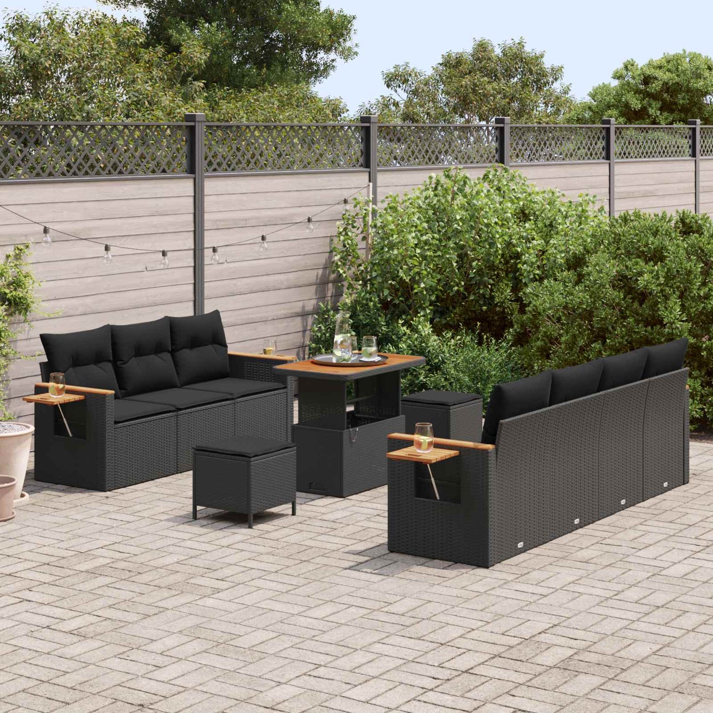 Gartensofa-set 13 stk. 9-Sitzanzahl Schwarz Poly-Rattan