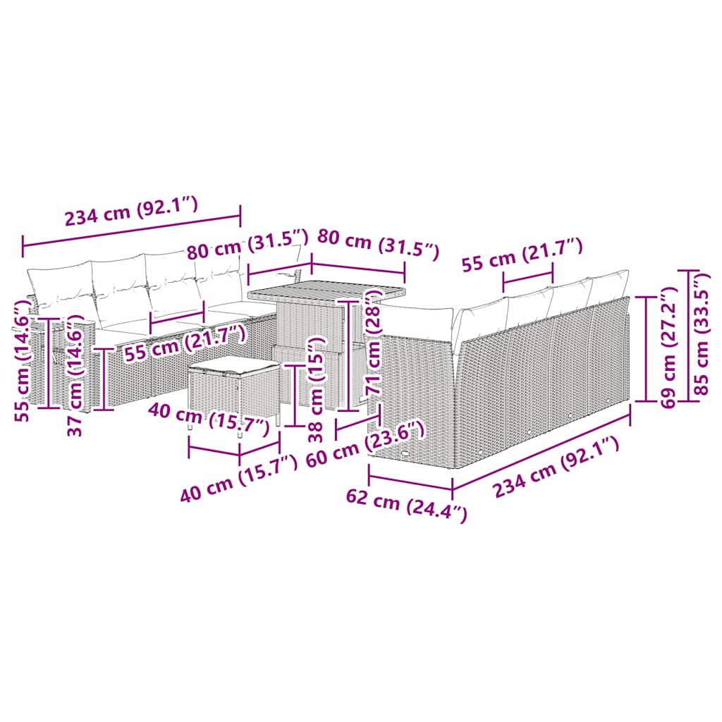 Gartensofa-set 12 stk. 10-Sitzanzahl Beige und Creme