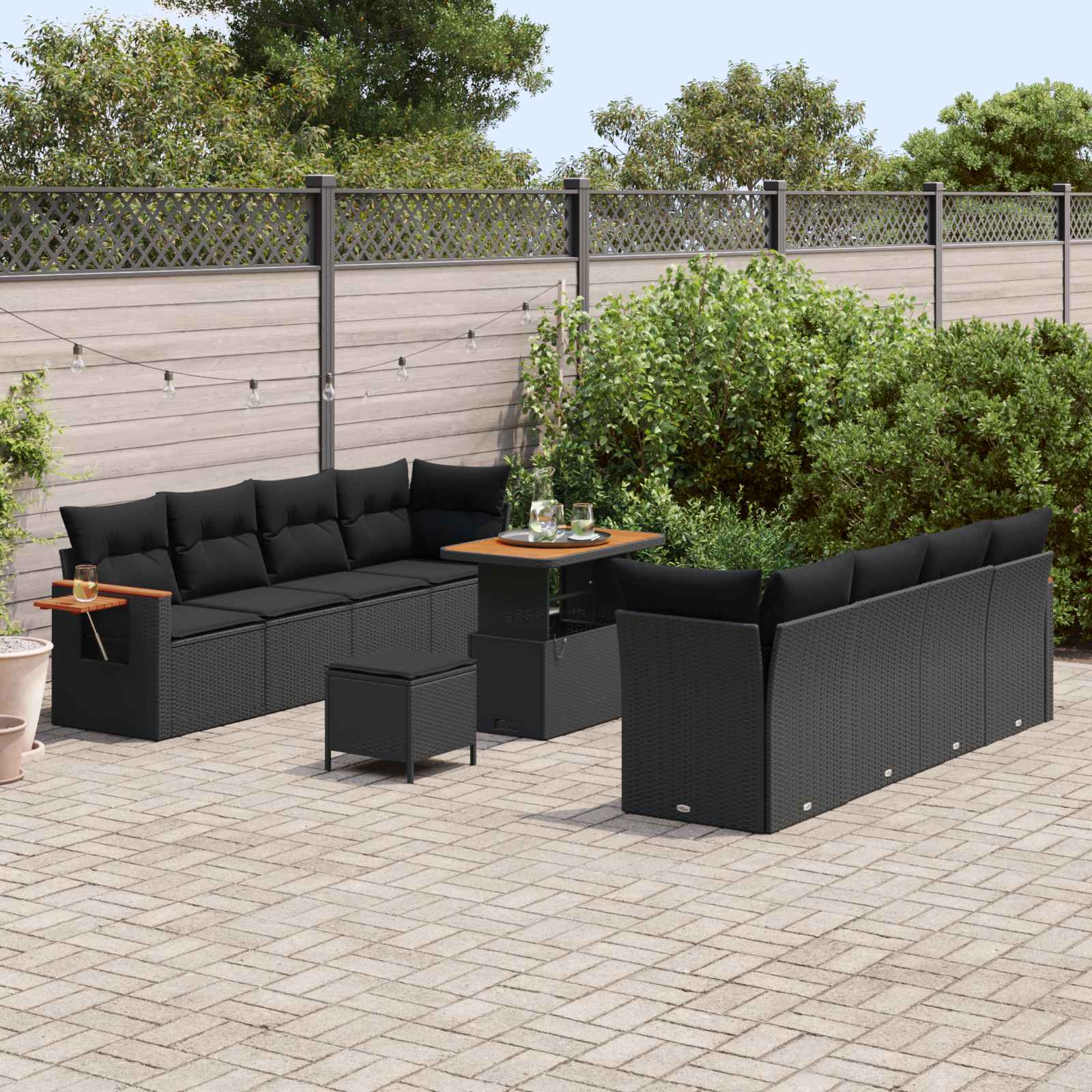 Gartensofa-set 12 stk. 10-Sitzanzahl Schwarz Poly-Rattan