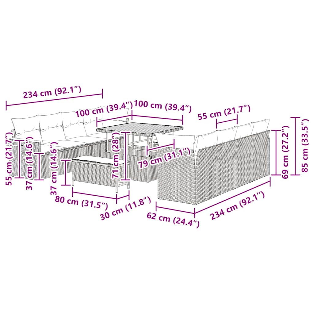 Gartensofa-set 12 stk. 12-Sitzanzahl Beige und Creme