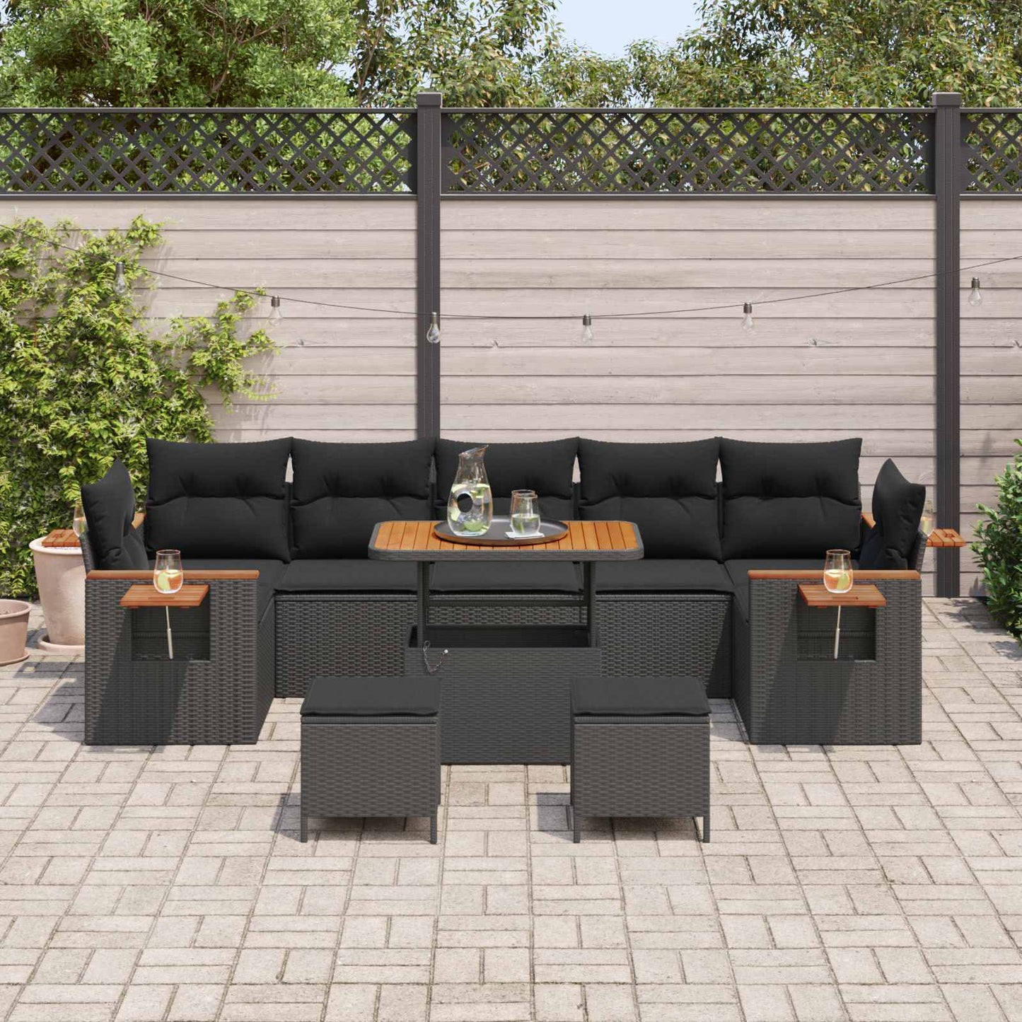 Gartensofa-set mit Kissen 13 pcs Schwarz Poly-Rattan