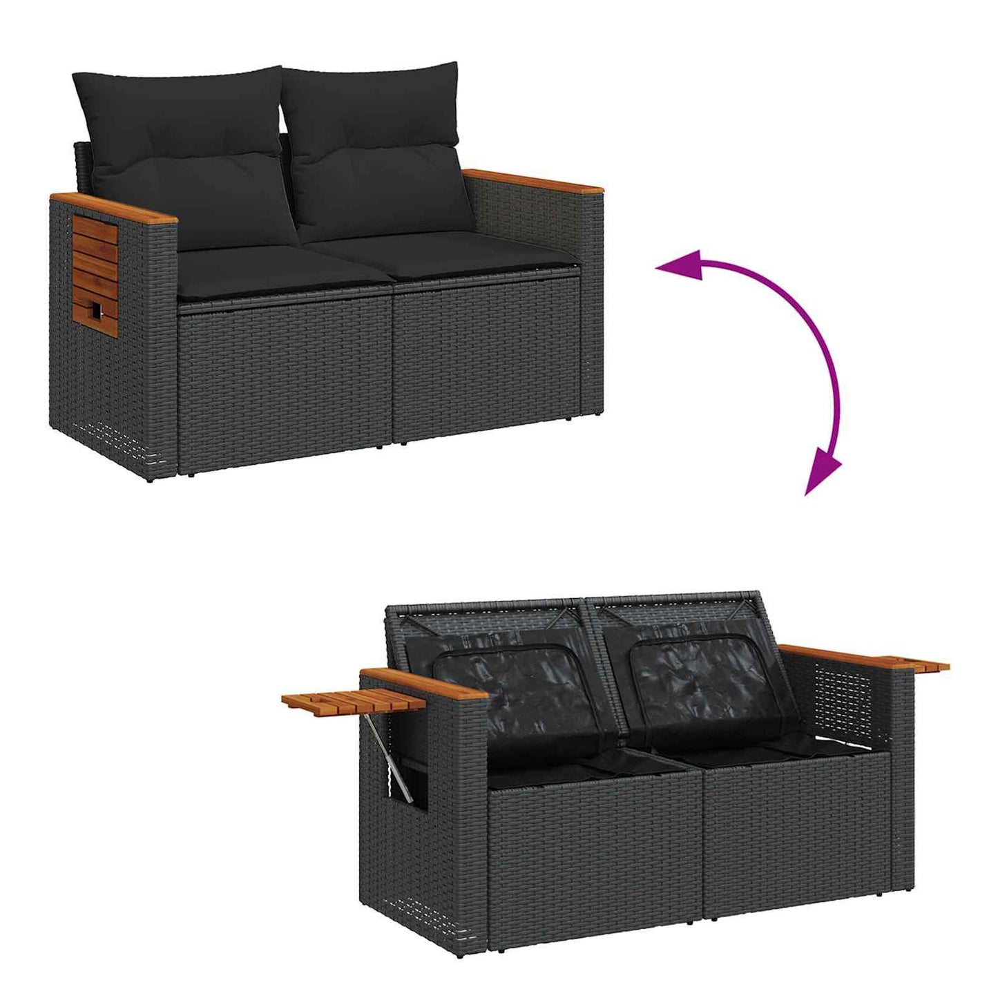 Gartensofa-set mit Kissen 9 pcs Schwarz Poly-Rattan
